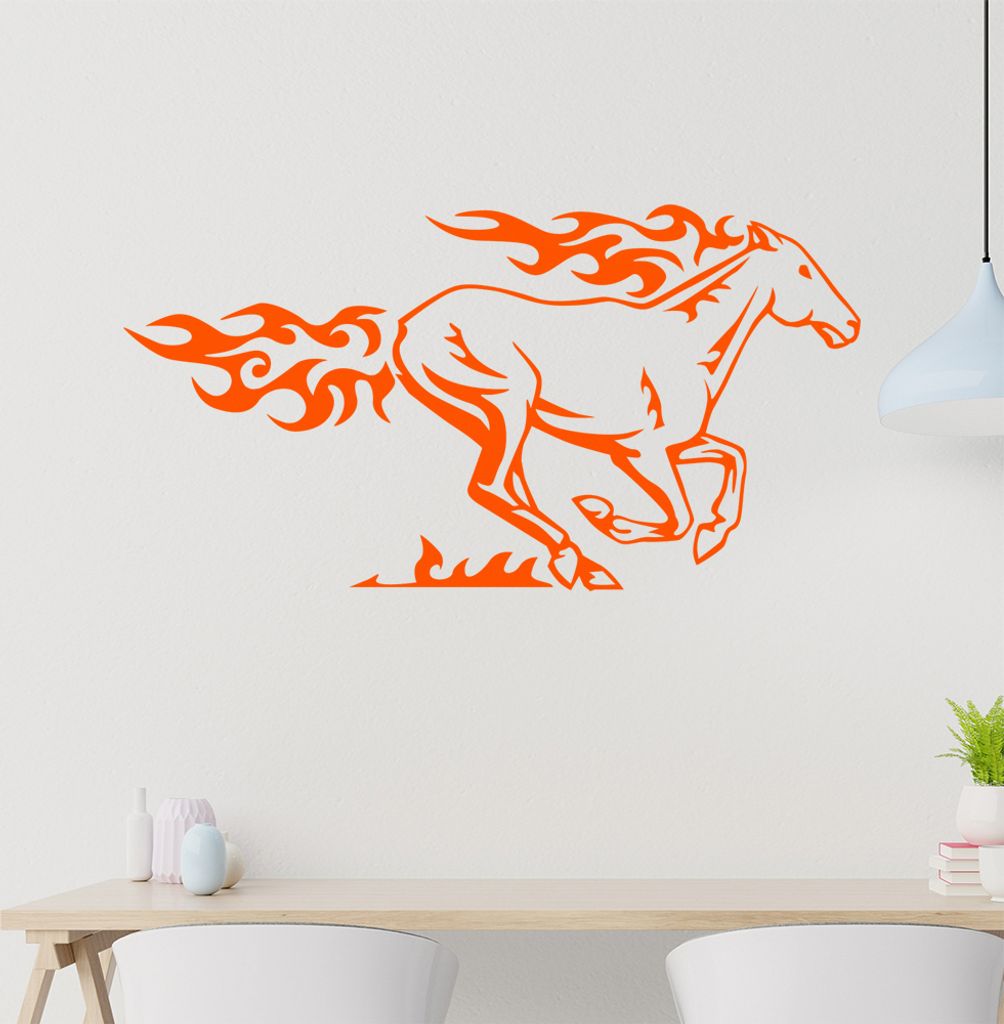 Flammen Pferd laufend Wandtattoo in 6 Größen - Wandaufkleber Wall Sticker - Dekoration, Küche, Wohnzimmer, Schlafzimmer, Badezimmer
