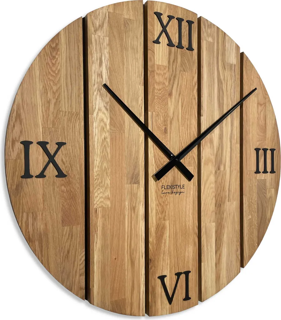 Horloge Murale Géante 80cm pour Salon et Cuisine Décoration Chêne Authentique