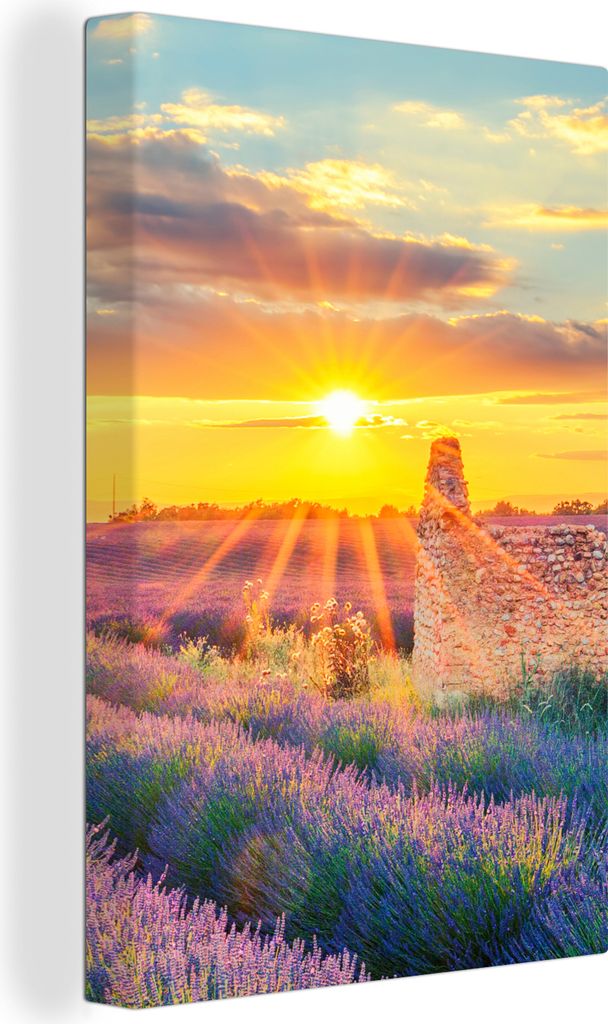 OneMillionCanvasses - Leinwandbilder - 90x140 cm, Lavendel - Sonnenuntergang - Ruine - Lila, Wandbilder Kunstdruck Wanddekoration - Foto auf Lein...