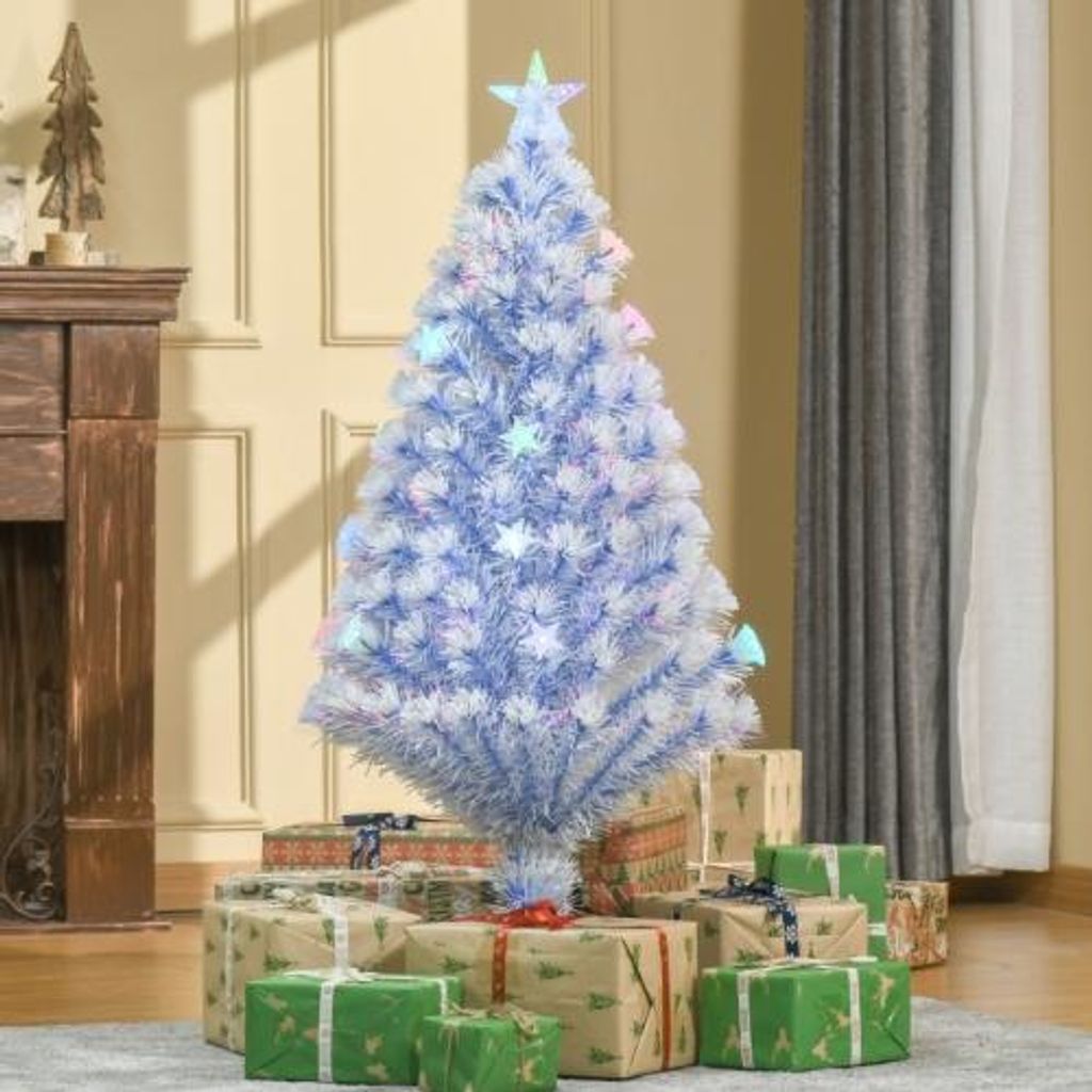 Kuenstlicher Weihnachtsbaum mit 3 LED-Leuchten Christbaum Tannenbaum PVC Metall Weiss Blau 60x60x120 cm