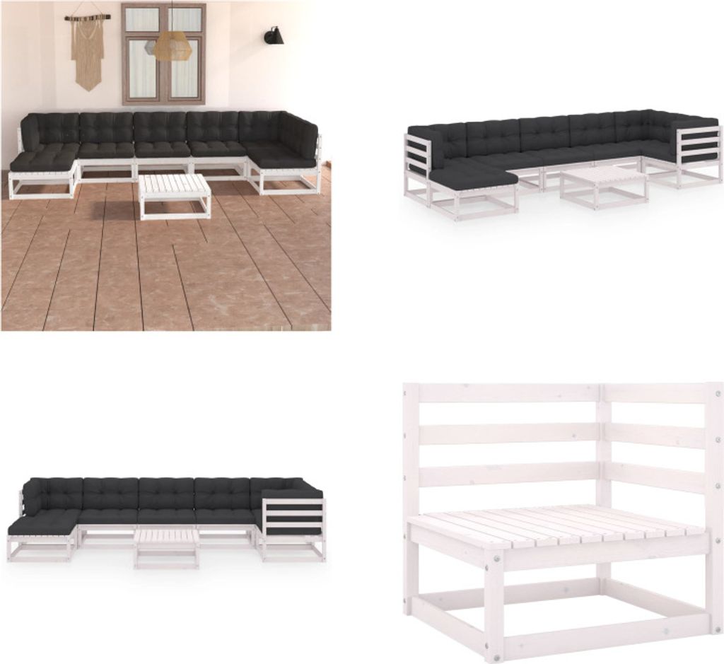 vidaXL 8 tlg. Garten Lounge Set mit Kissen Massivholz Kiefer - Gartenmöbel-Set - Gartenmöbel-Sets - Gartengarnitur - Gartengarnituren