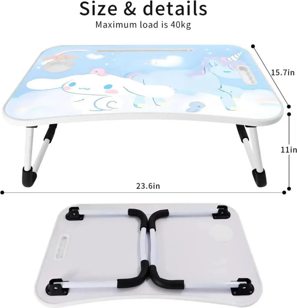 Plateau de lit pour ordinateur portable pliable : bureau d'appoint bleu