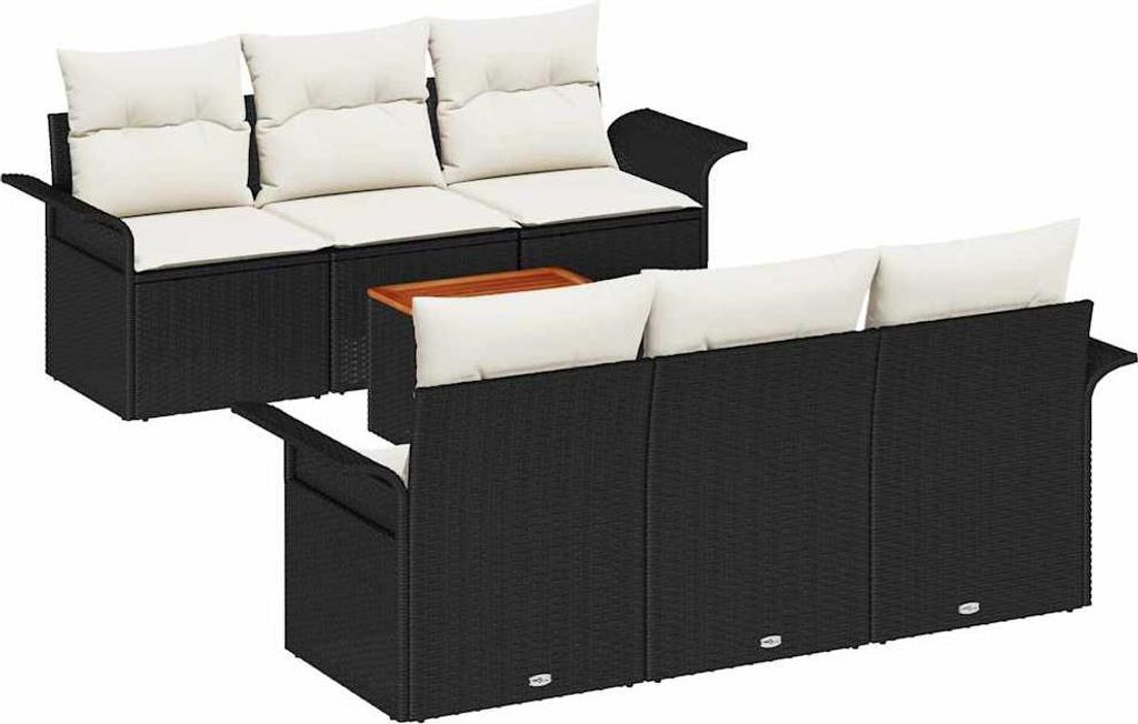vidaXL Gartensofa-set mit Kissen 7 pcs Schwarz Poly-Rattan