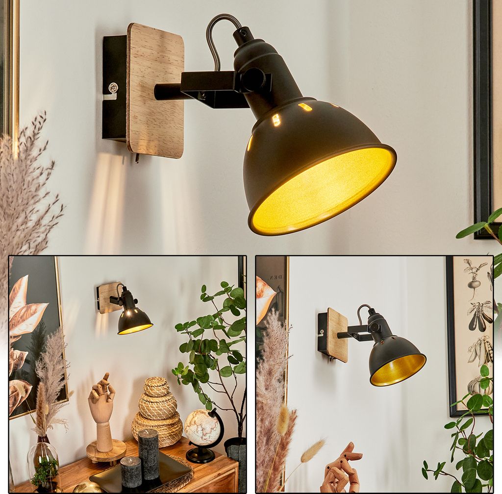 Arazane »Arazane« Wandlampe aus Metall/Holz in Schwarz/Chrom/Gold/Hellbraun