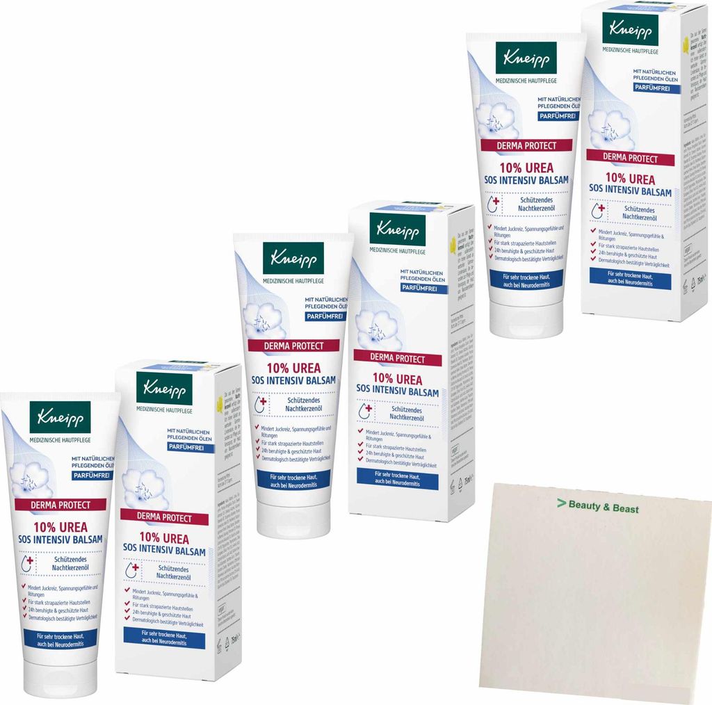 Kneipp Intensivbalsam Nachtkerze hochwertige medizinische Hautpflege 3er Pack (3x75ml Tube) + usy Block