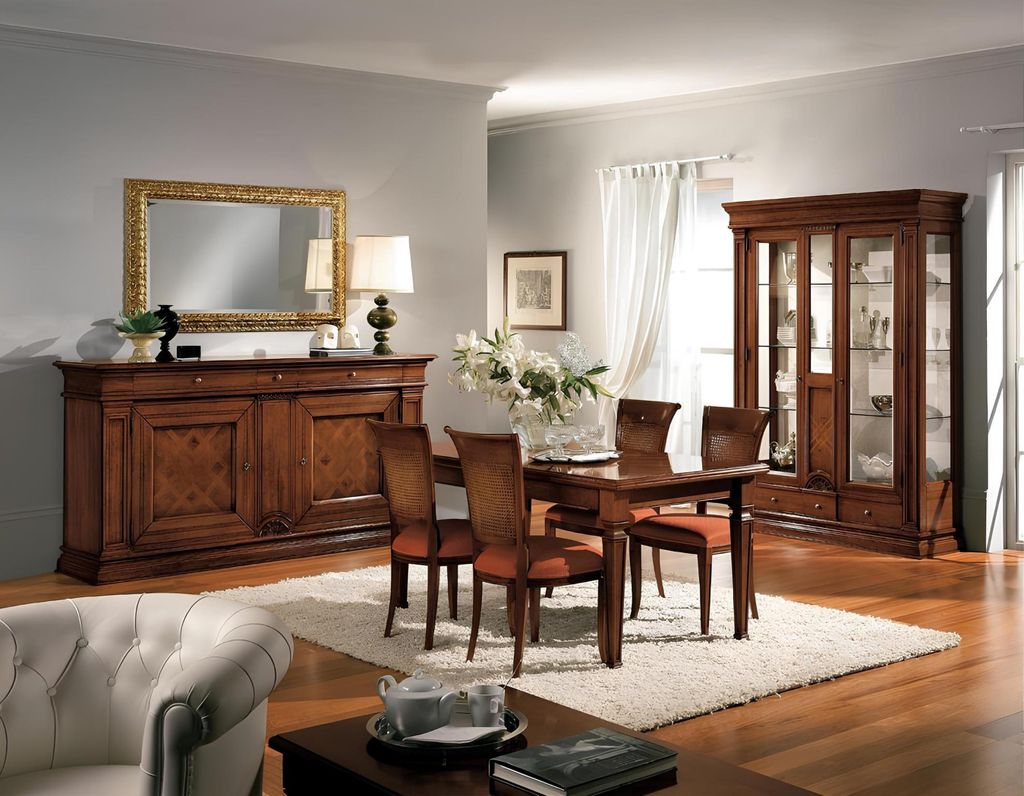 Esszimmer Esstisch Stuhle Kommode Vitrine Gruppe Garnitur Holz Braun 7 tlg. Set