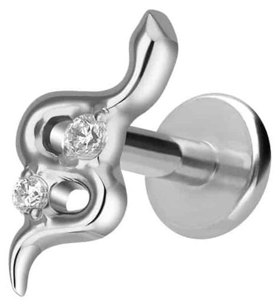 Ohrpiercing, Nasenpiercing Titan Labret mit Innengewinde SCHLANGE Silber Stablänge: 5mm | Stabstärke: 1,2mm