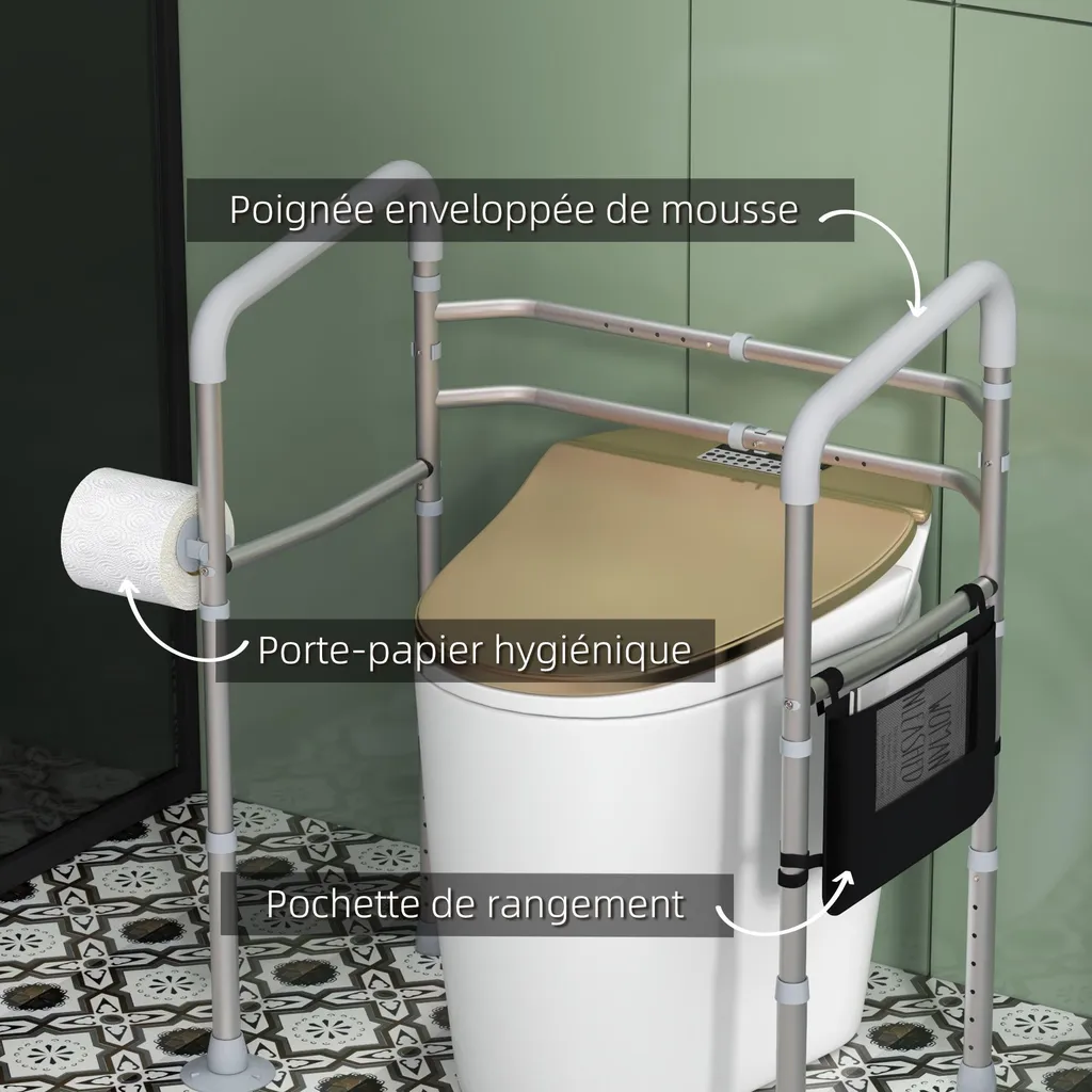 Support WC pour senior aide au levage réglable cadre gris sécurisé - 8