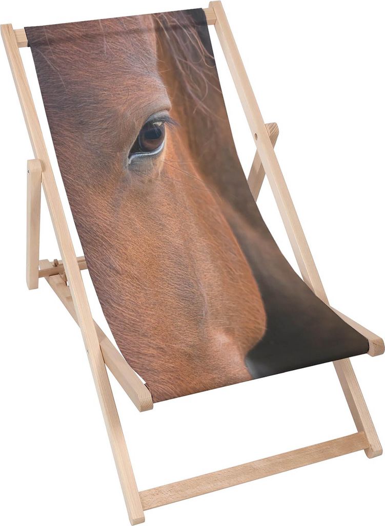Dreamroots Liegestuhl klappbar Holz, Buchenholz bis zu 130 kg, Sonnenliege klappbar mit 3-stufiger Neigungsregulierung der Rückenlehne, Horse Closeup