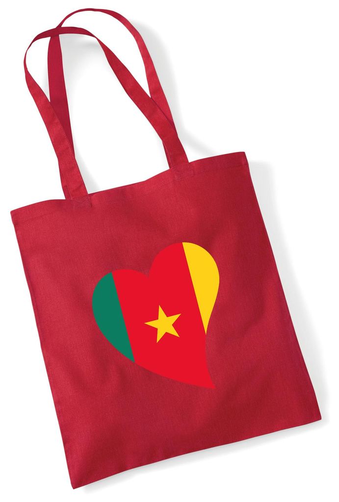 Huuraa Jutebeutel Kamerun Flagge Herz 10 Liter Classic Red Baumwolle Tasche Geschenkidee