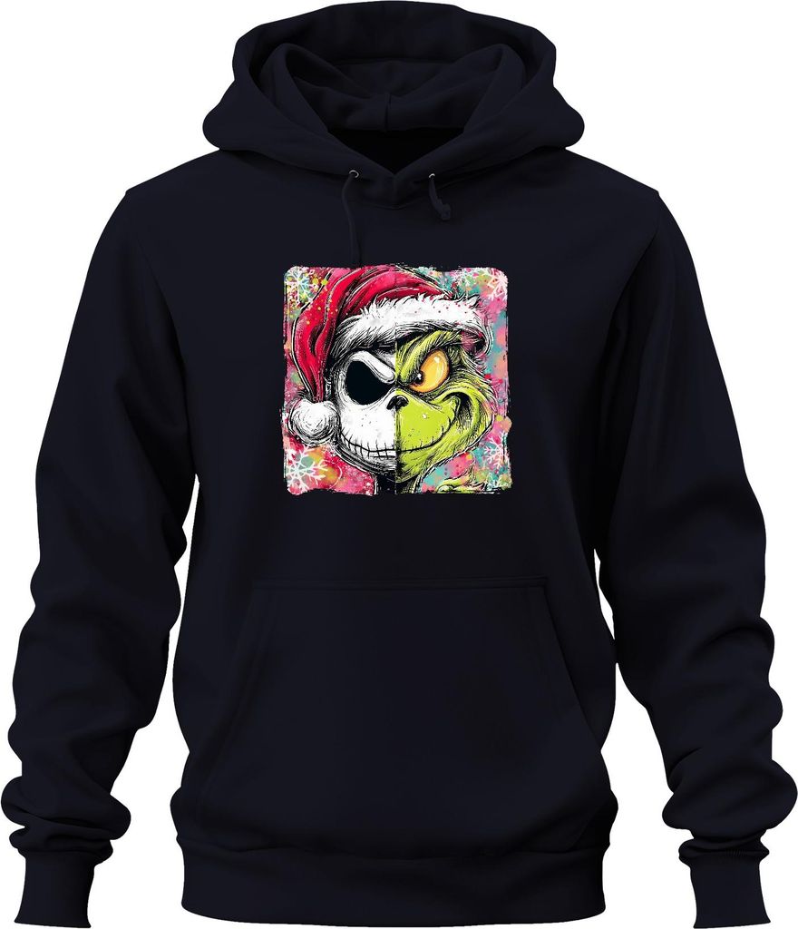 Grinch Jack Skellington Skelett Nightmare before Christmas Weihnachten Uni Hoodie Kapuzenpullover, Navy, 3XL