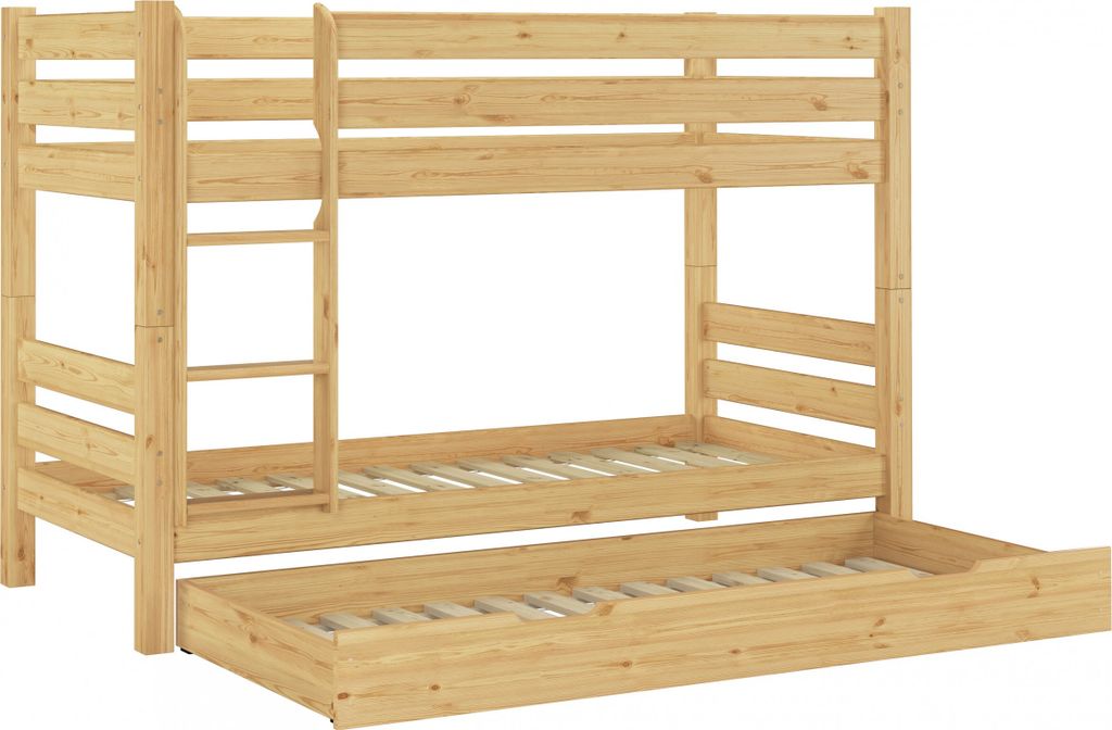 Teilbares Etagenbett Massivholz Kiefer 90x200 Hohes Stockbett Zubehör wählbar V-60.11-09Ni70Rollrost und Gästebettkasten inkl.