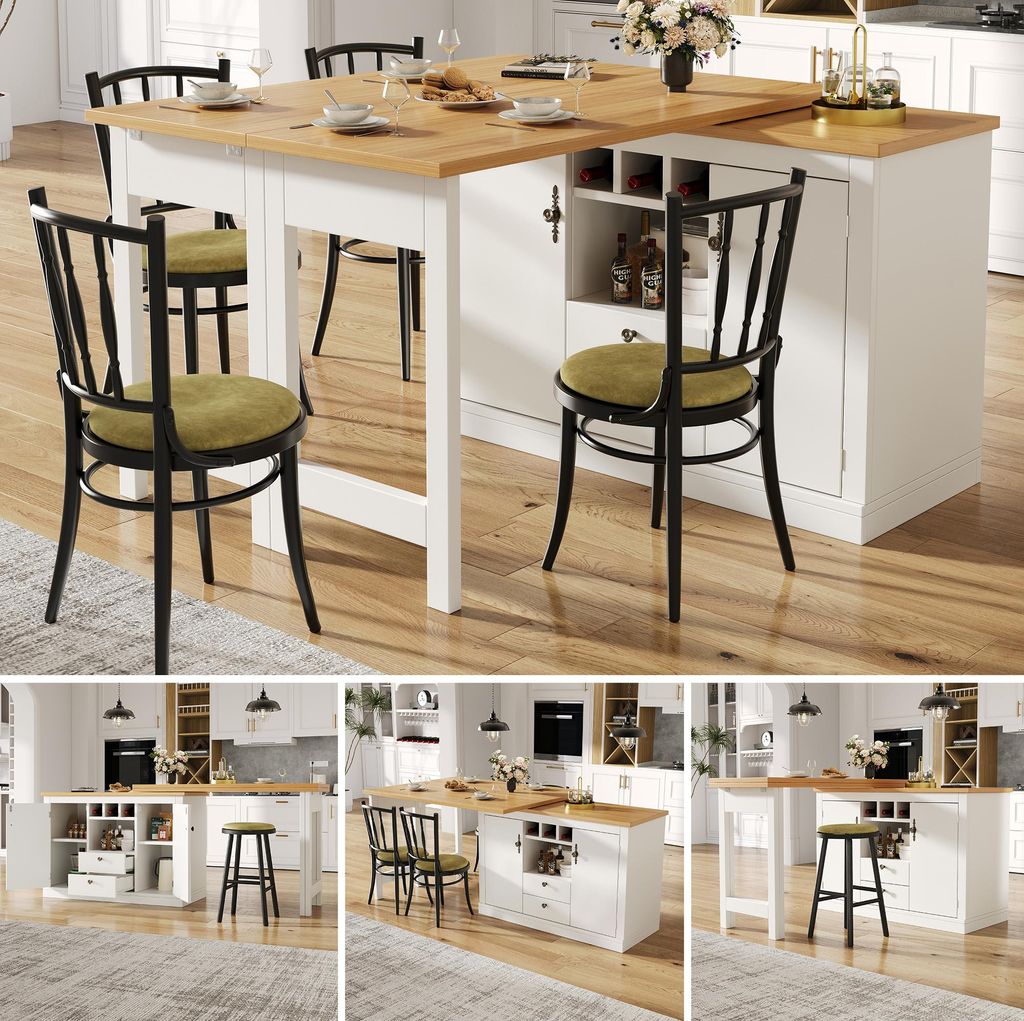Sweiko Hochwertiger Ausziehbarer Bartisch mit 360° Drehfunktion und Stauraum, Längenverstellbar von 120-180cm, Wohnzimmer, Esszimmer, Homeoffice,...