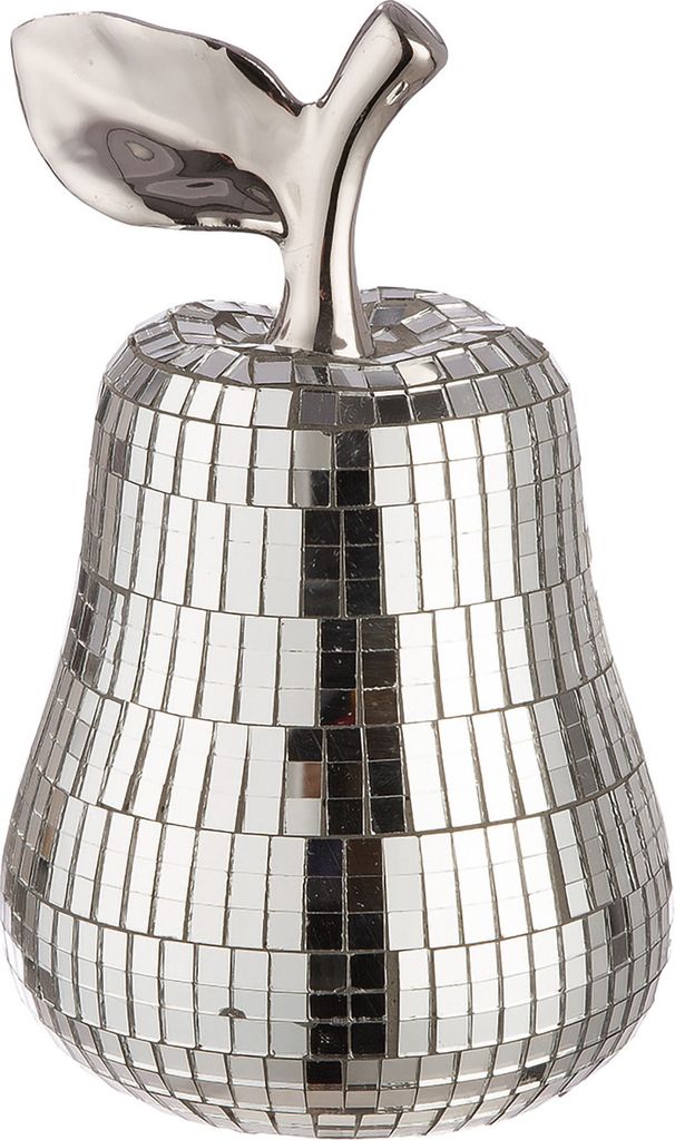 Gilde Dekoobjekt, Birne, "Disco", Keramik, silberfarben, VE 3, H. 16 cm, D. 10 cm 54436 4063387544365