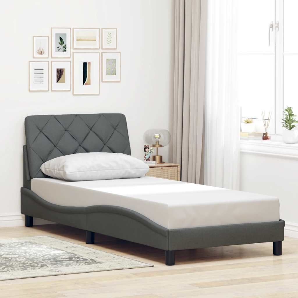 (NEU 2026) Bettgestell moderne, ohne Matratze, Dunkelgrau 90x190 cm - Stoff - Klassische Betten - 23.8 kg