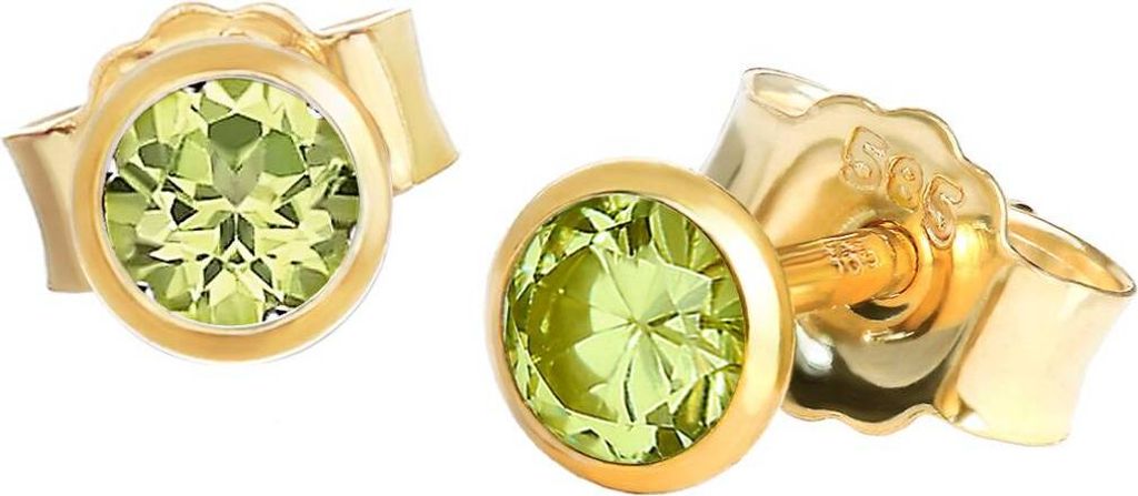 Paar Ohrstecker Echt Peridot Gelbgold 585 14 Karat Gold 3,5mm Kleine Ohrringe