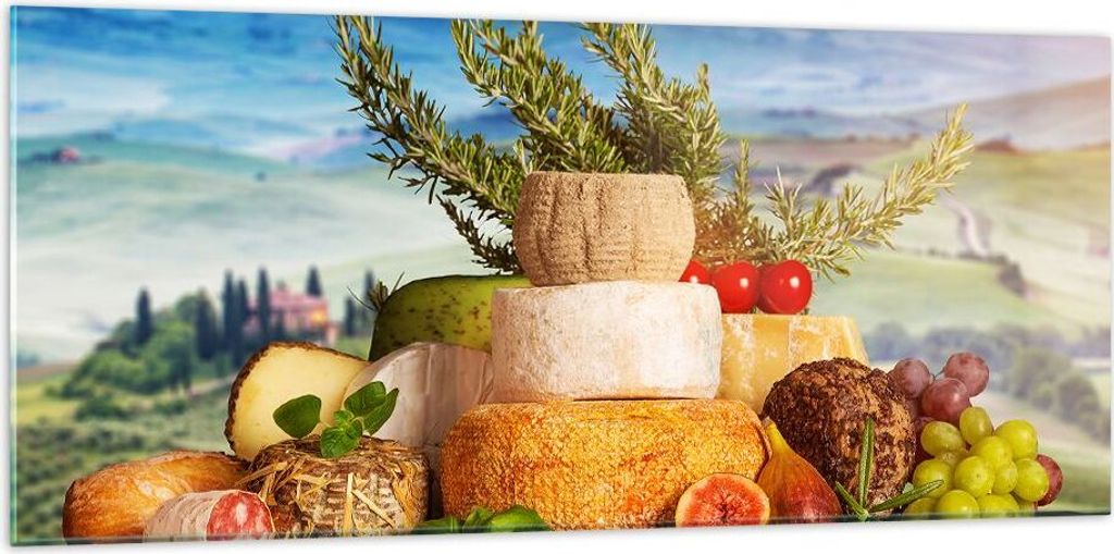 Bilder auf glas - Toskana Käse Obst Italien - 120x50cm - Glasbilder - Wandbilder - Kunstdruck - zum Aufhängen bereit - Wanddekoration aus Glas - ...