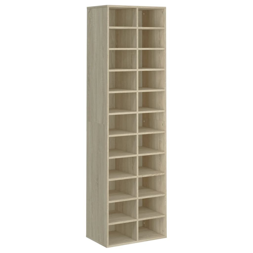 A tall, narrow shoe cabinet with multiple compartments, shown against a white background.