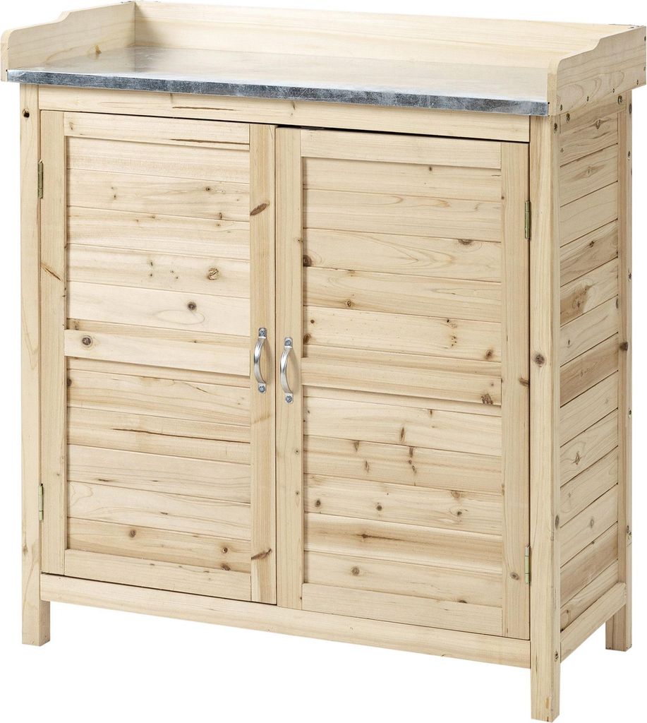 Gartenschrank aus Holz mit Unterschrank & 2 Einlegeböden - Geräteschuppen & Pflanztisch Natur-Design