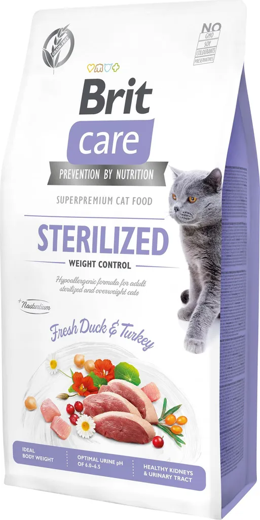 Brit Care Cat Sterilized 7kg Anatra e Tacchino Fresco: Controllo Peso