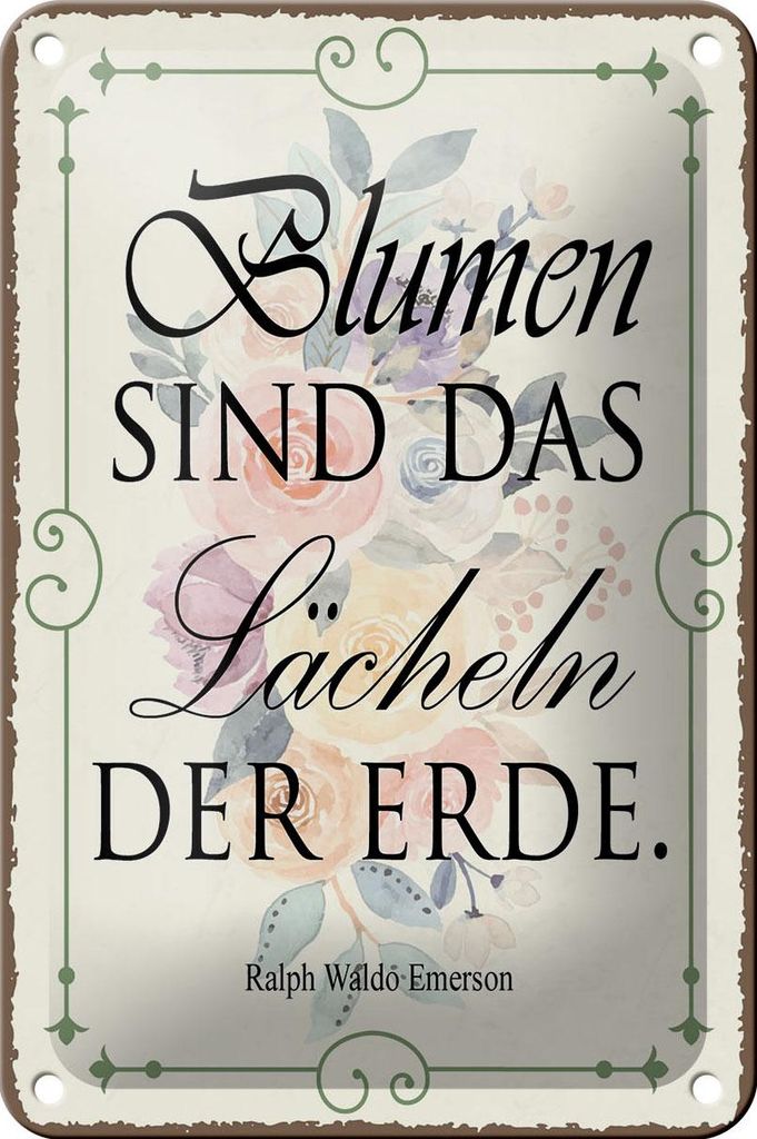 Blechschild Spruch 12x18cm Blumen sind das Lächeln der Erde