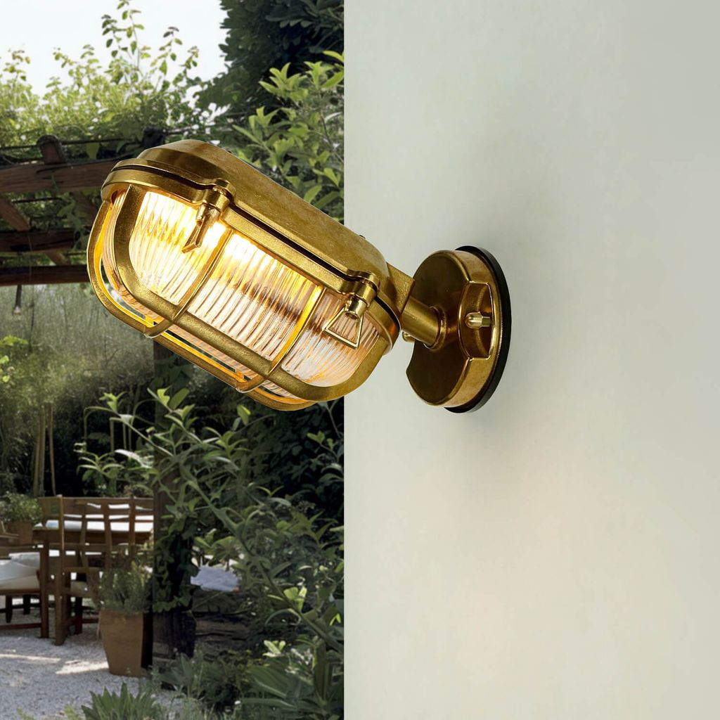 Schiffslampe Messing Glas Schirm geriffelt IP64 rostfreie Wandlampe Außenleuchte Haus Balkon
