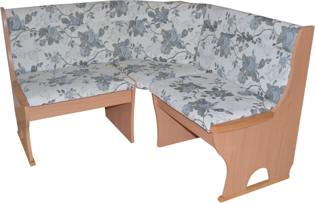 Truhen - Eckbank, Buche-NB/Stoff Beige, 125x125cm