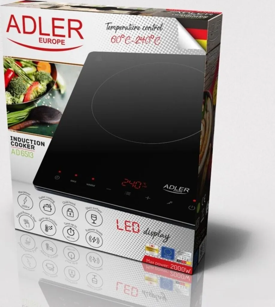 Plaque de cuisson induction Adler AD 6513 Noire avec Écran LCD 2000W
