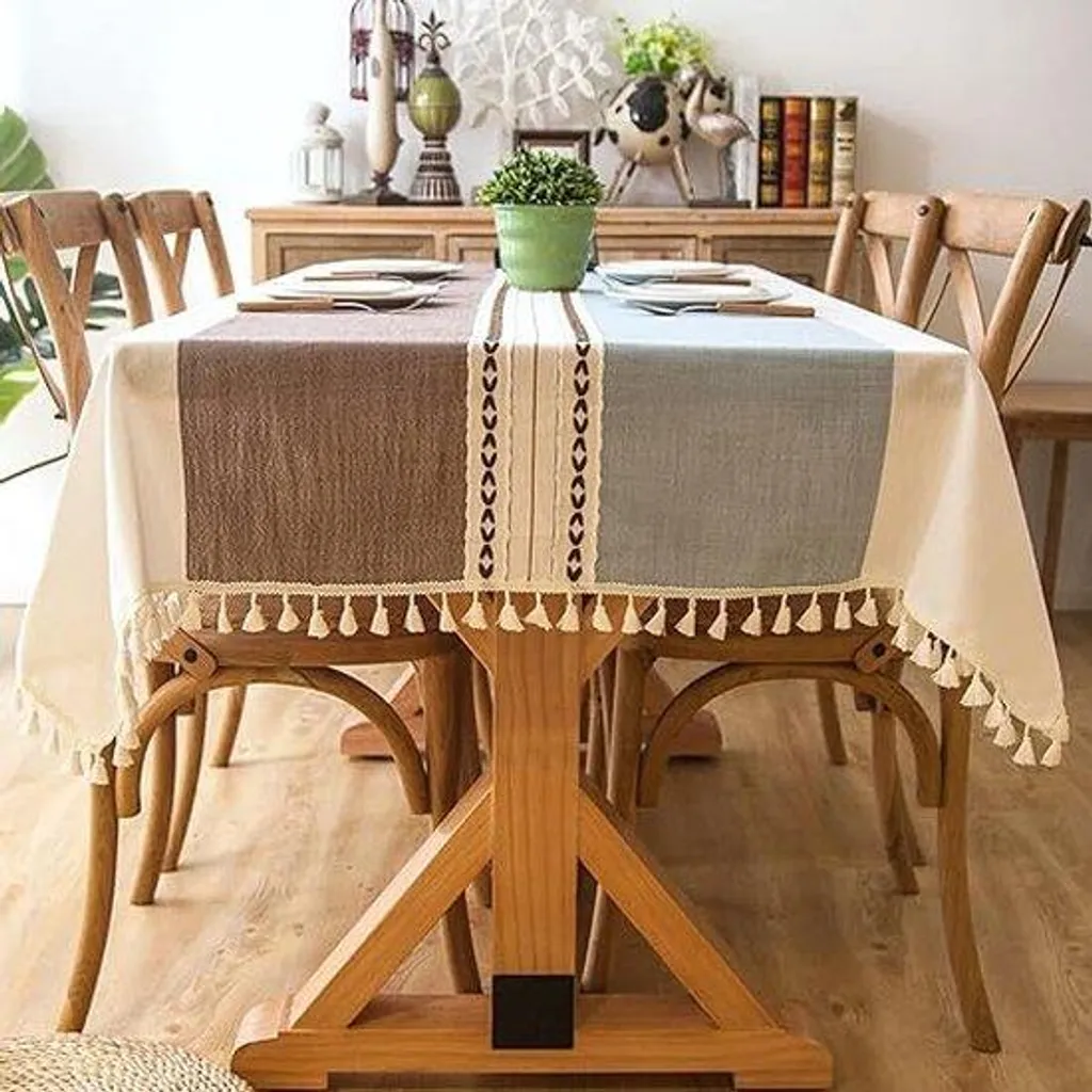Élégante nappe en coton lavable rayures bleu sarcelle pour 6-8 personnes
