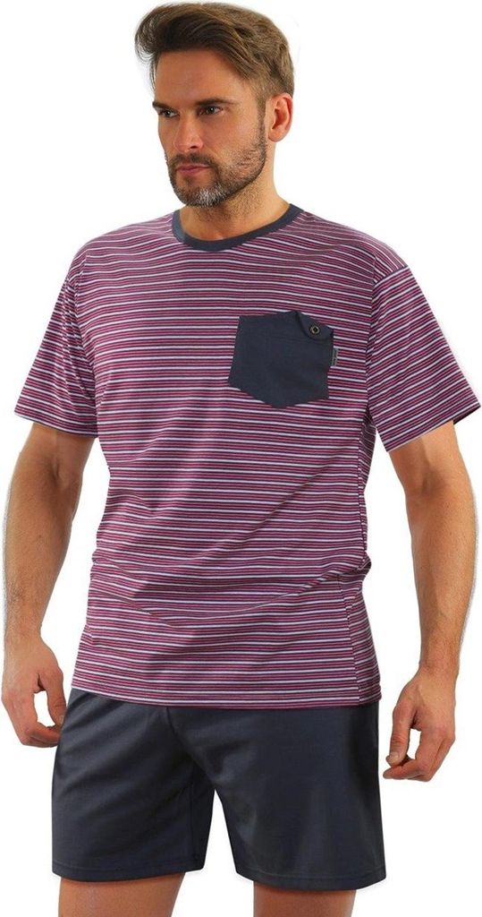 Sesto Senso Herren Pyjama Set - Kurzarm Baumwolle Schlafanzug, Kariertes Muster, Bequeme Passform mit Taschen, Atmungsaktiv, Blau, Für Männer, Ho...