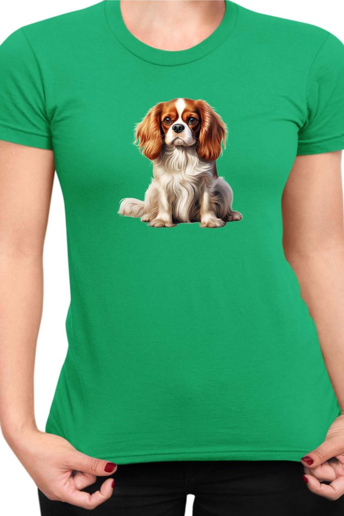 Damen T-Shirt Dogs Breeds Cavalier King Charles Spaniel Dog Breed 006, Lady M / Grün