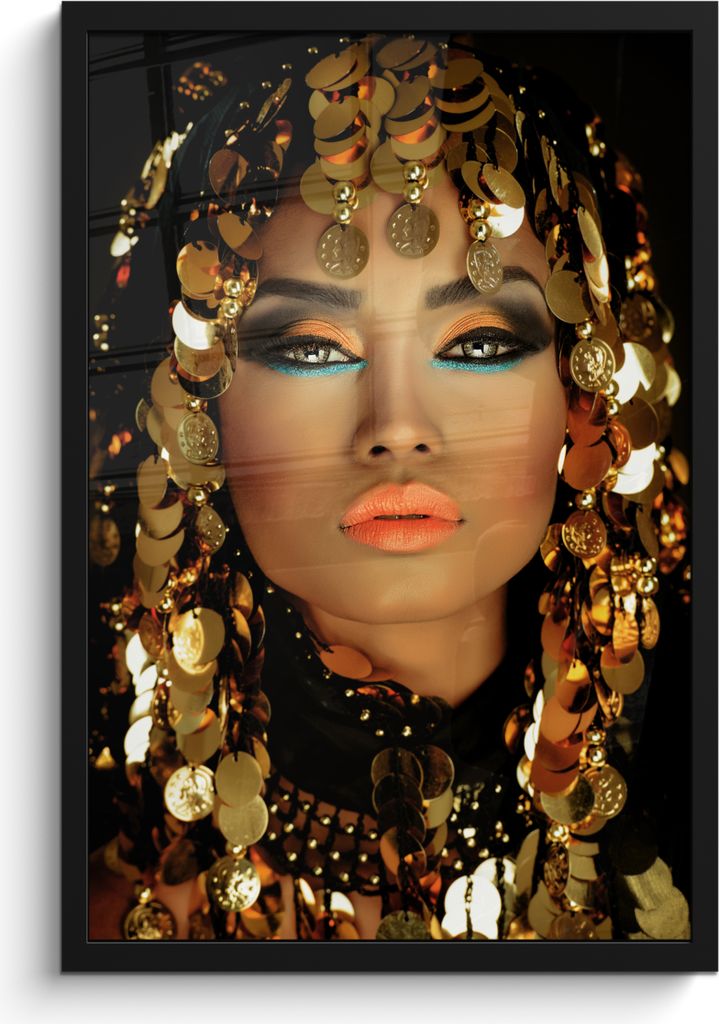 MuchoWow MuchoWow Gerahmtes Poster Frau - Kleopatra - Gold - Schmuck - Make-up - Luxus 40x60 cm - Poster mit zchwarzem Bilderrahmen - Papierdru...