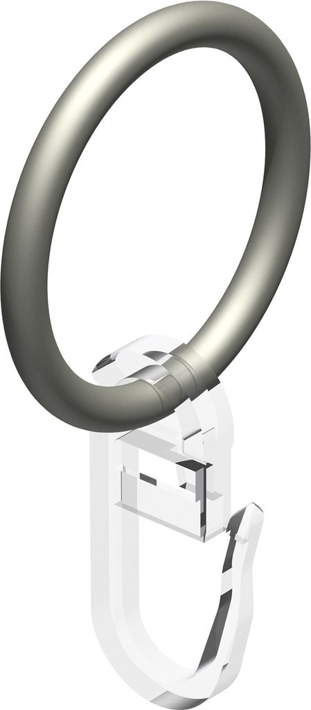 Interdeco Gardinenringe / Rundringe mit Faltenhaken für Gardinenstangen mit 16 mm Ø Chrom matt, Pack. 16 Stück