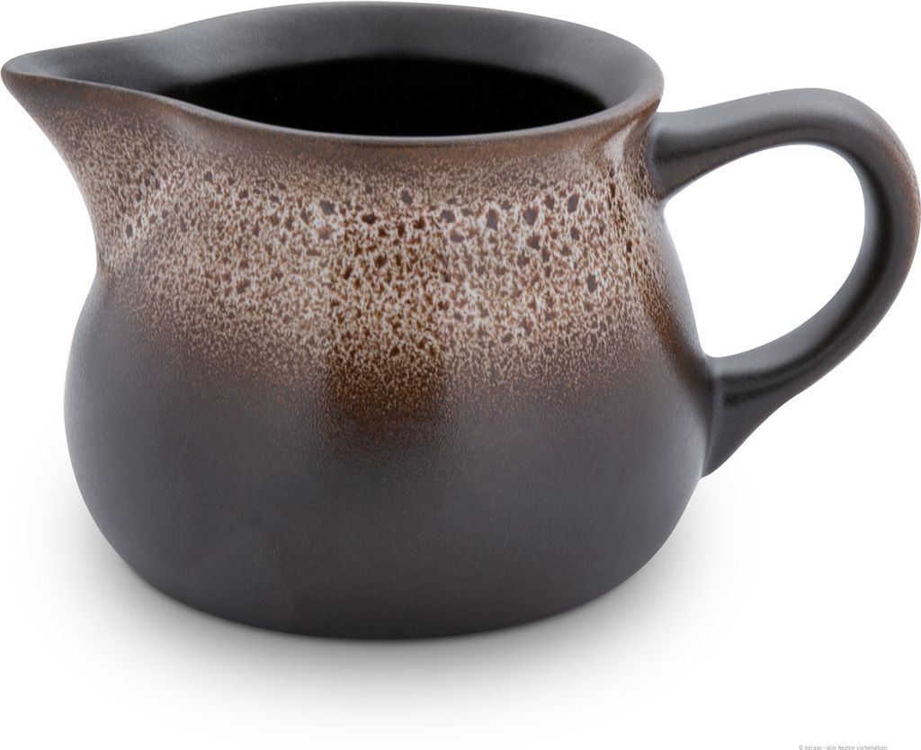 Bunzlauer Keramik 400 ml Milchkännchen Sahnekännchen – klassisch kompakt, gedrungen, bauchig, Dekor ZACIEK braun