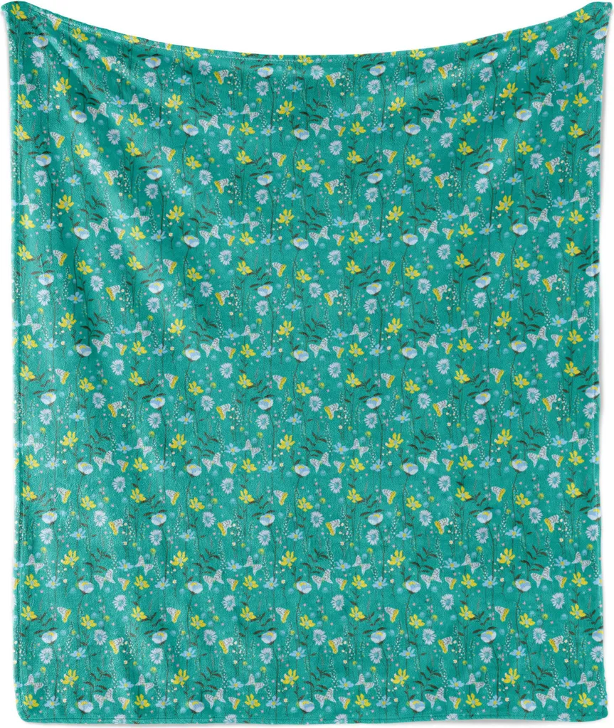Coperta Pile Flanella ABAKUHAUS 175x230 cm - Plaid Floreale Verde Acqua