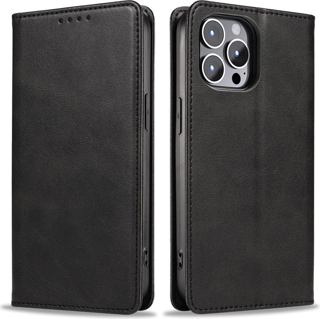 Handyhülle für Apple iPhone 13 Pro Kunstleder Flip Cover Hülle Handytasche Case Kartenfach Farbe: Schwarz