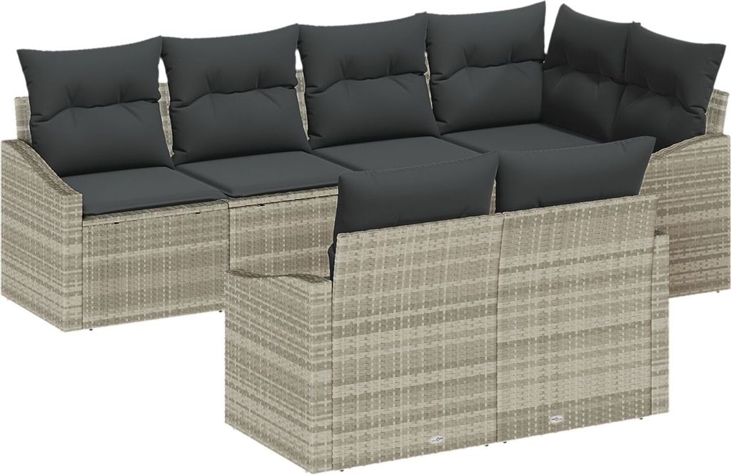 Möbel 7-teiliges Garten Dining Set mit Kissen Hellgrau Poly-Rattan - Gartensofas 3355431