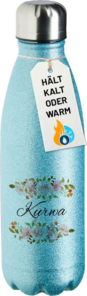 Huuraa Trinkflasche Kurwa polnisch Blumen 500ml Blue Edelstahl Wasserflasche Trinkflasche Geschenkidee