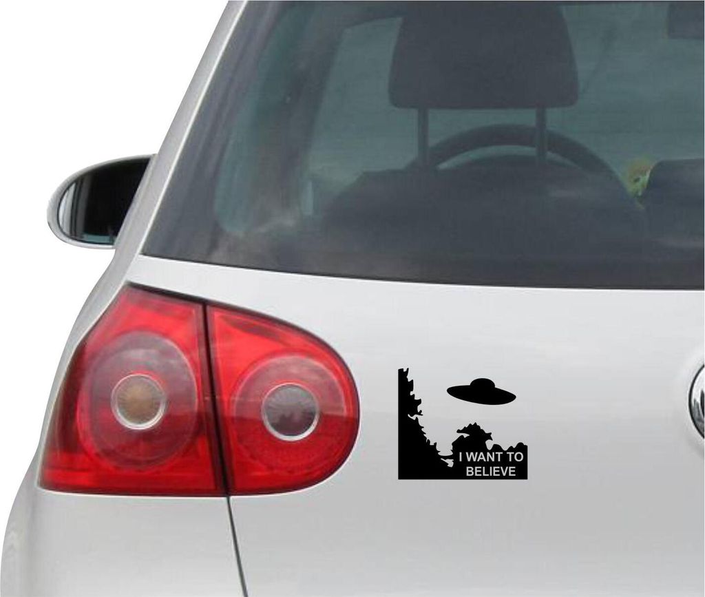 Aufkleber / Autoaufkleber - JDM - Die cut - I WANT TO BELIEVE Alien UFO X Files Decal Auto Sticker - schwarz - 104mmx88mm