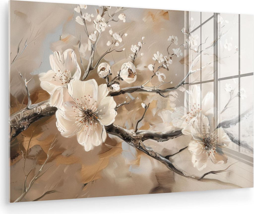 MuchoWow Glasbilder - Bilder auf Wandbild - Foto auf Glas Blumen - Natur - Weiß - Blüte - Abstrakt 120x80 cm Wanddekoration aus Glas - Acrylglasb...