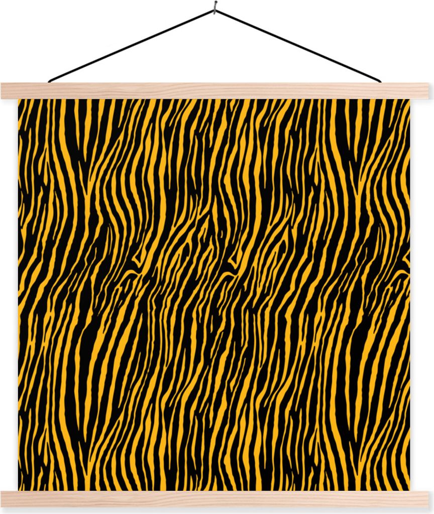MuchoWow Textilposter Tigerdruck - Muster - Orange 120x120 cm mit holzfarbenen Rahmen - Textil-Poster