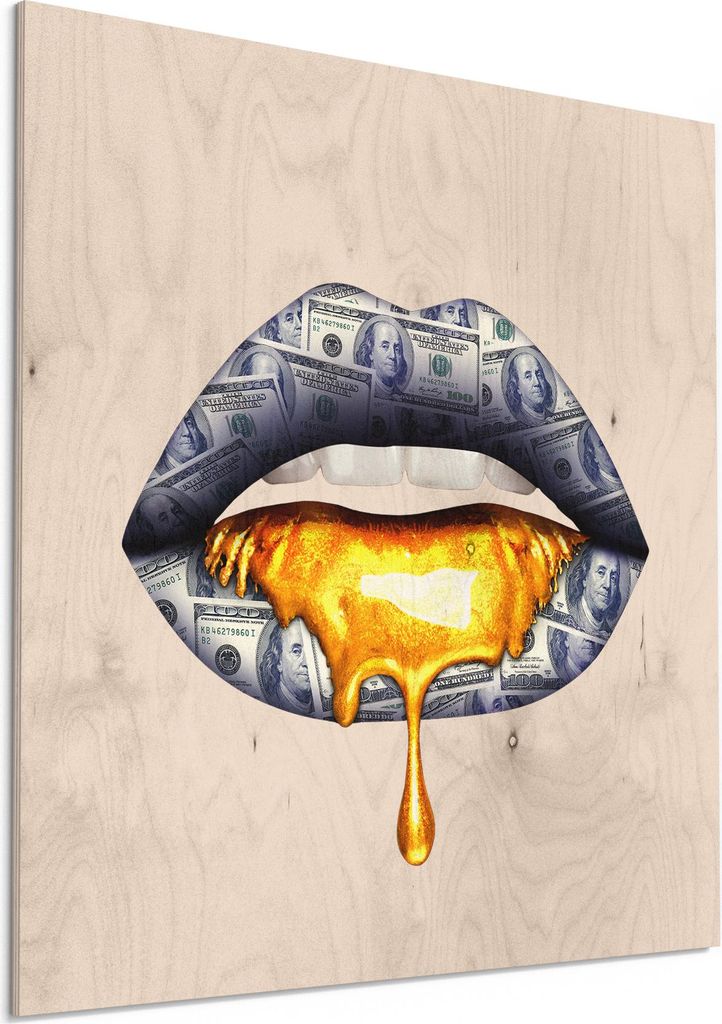 DEQORI Holzbild 50x50 cm ' Lippen' Bild auf Holz Wandbild Kunstdruck nachhaltig