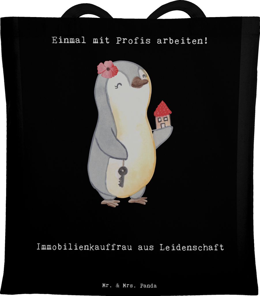 Mr. & Mrs. Panda Tote Bag Immobilienkauffrau Leidenschaft - Schwarz - Geschenk, Tasche, Beutel, Uni, Spruch, Witzig, Ausbildung, Einkaufstasche, Ju...