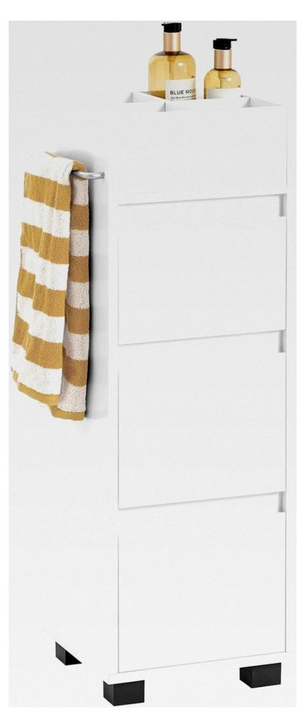 Badezimmerschrank – Schmaler Badschrank & Toilettenschrank mit 3 Schubladen, 4 Fächern und Handtuchhalter | Kommode für kleine Räume und Nisch...