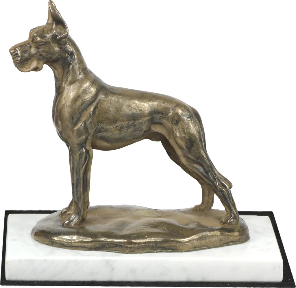 Grande statue Grand Danois en marbre blanc - Objet d'art canin de luxe