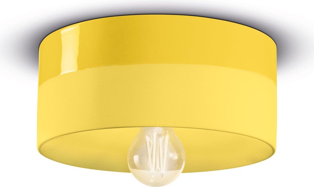 Deckenlampe Keramik rund D: 25 cm Gelb E27 Retro Design Keramiklampe