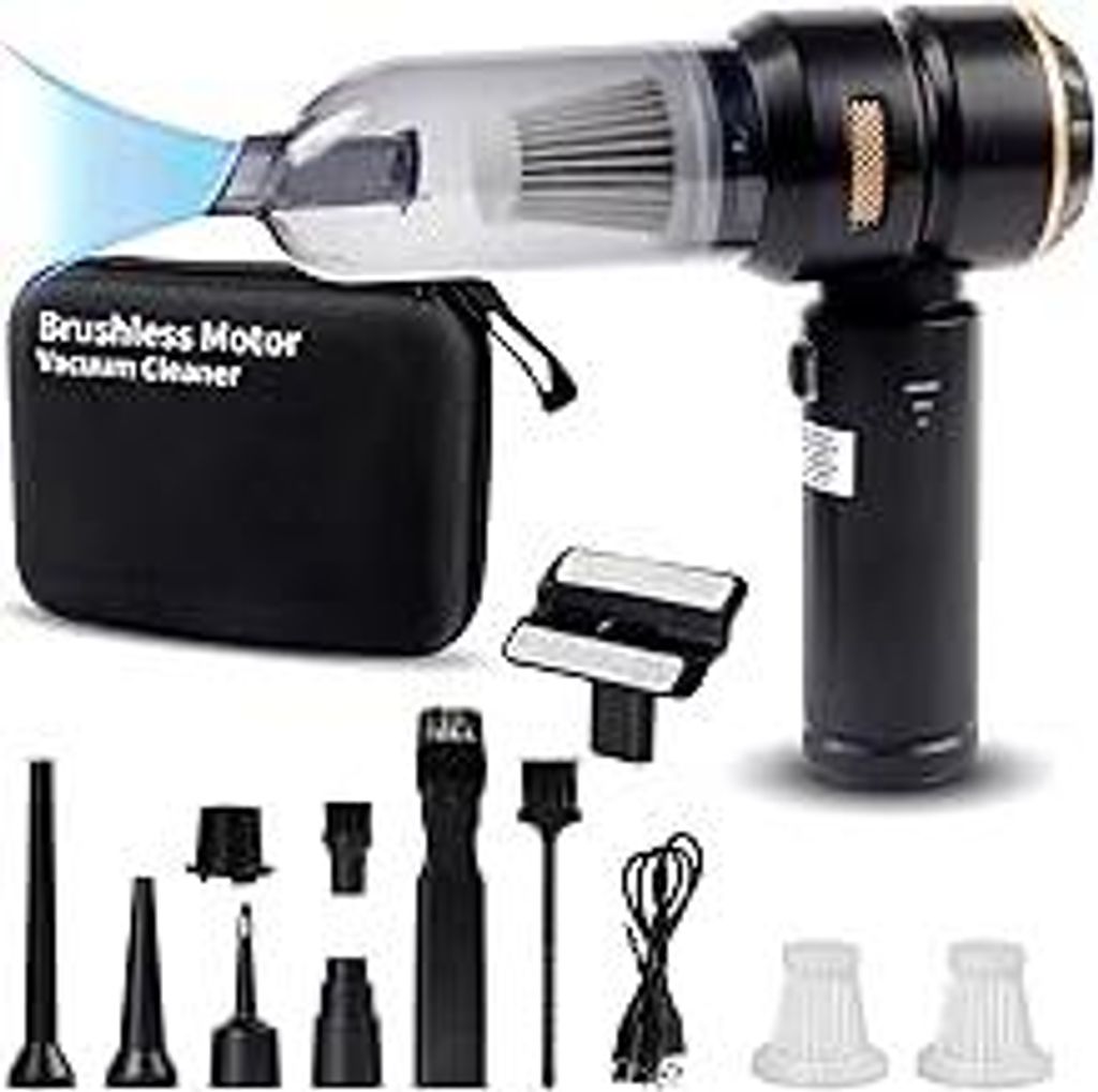 Handstaubsauger Akku, Auto Staubsauger Stark, Mini 16000PA, 2-in-1 Bläser, Tragbar, Auto Reinigung