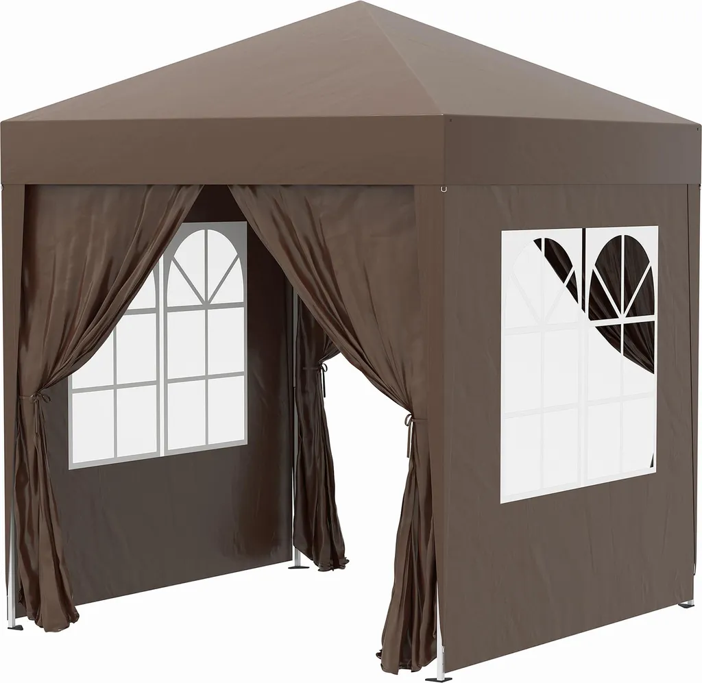 Tonnelle de jardin pliante 2x2m avec fenêtres et parois latérales amovibles