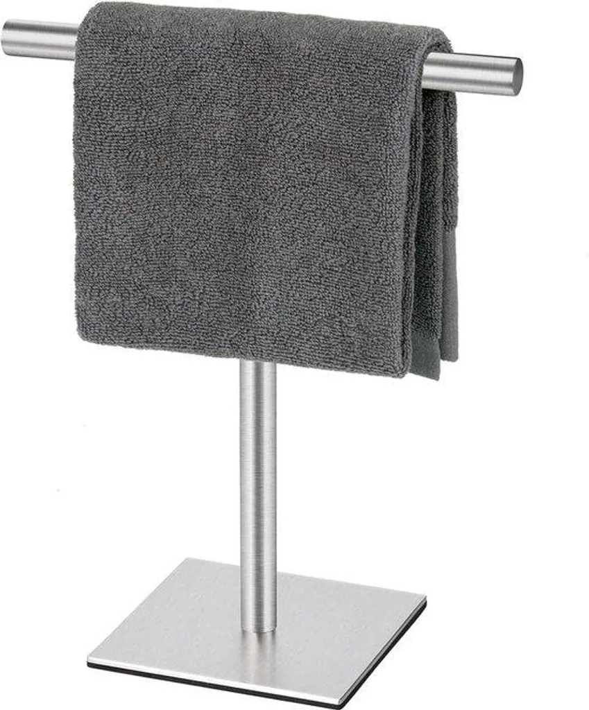 Porte-serviette inox brossé argent avec socle carré stable pour vasque
