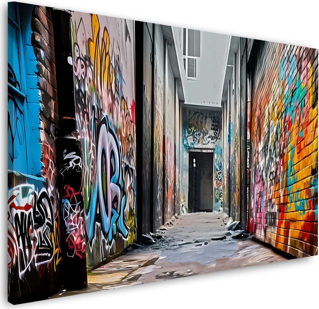 Wand Graffiti Street Art Gasse Wandbild Leinwandbild Kunstdruck XL Wanddeko: 90x60x2cm